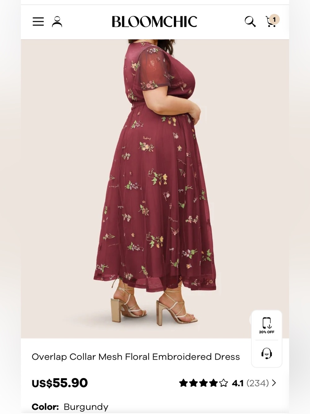 New Bloomchic Floral Mesh Burgundy Midi Dress size 22/24 ๐ธ๐บ LASTONE hall Bmb - Picture 4 of 8